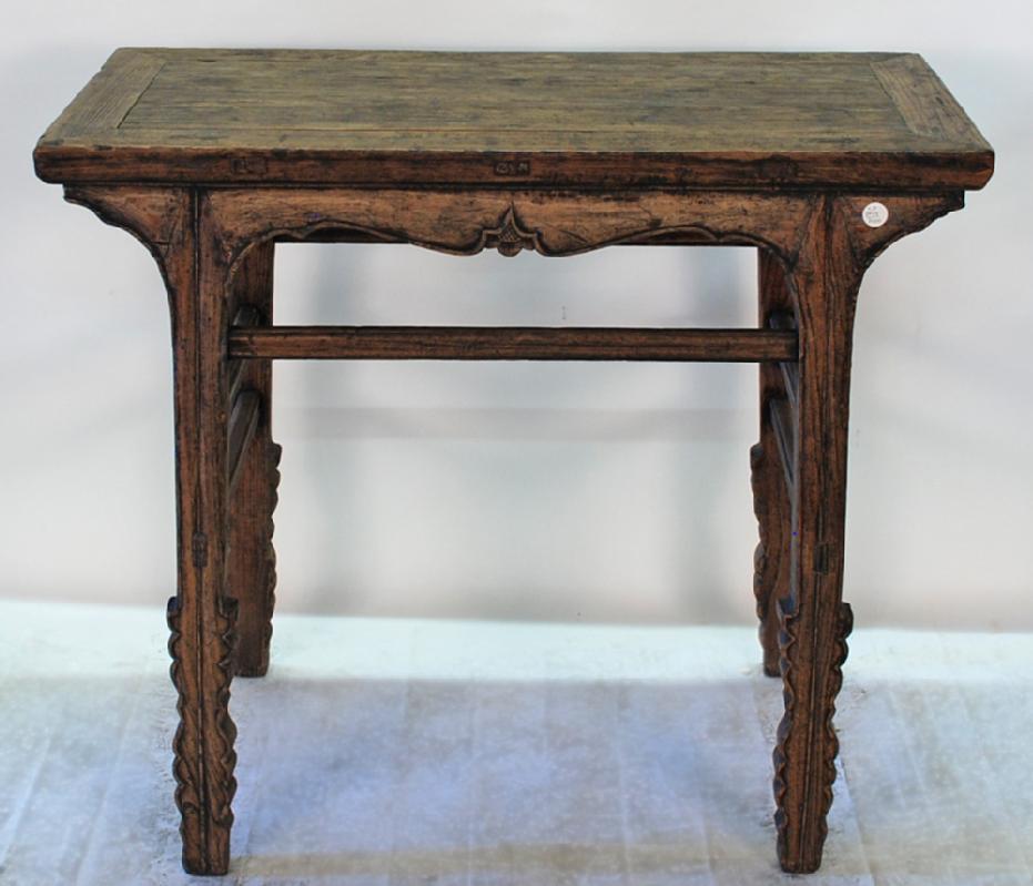 Antique Chinese Sword Leg Side Table with Stretchers