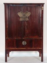 Antique Chinese 4-Door Cabinet with Butterfly Plate