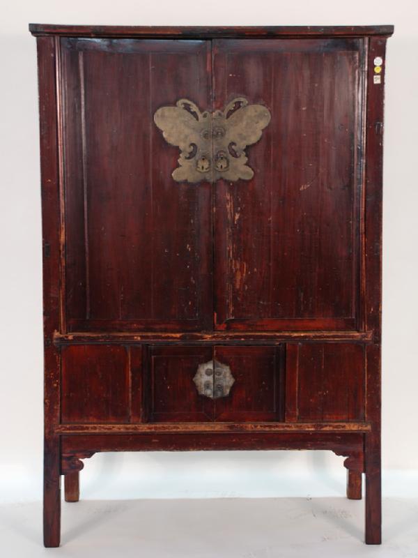 Antique Chinese 4-Door Cabinet with Butterfly Plate