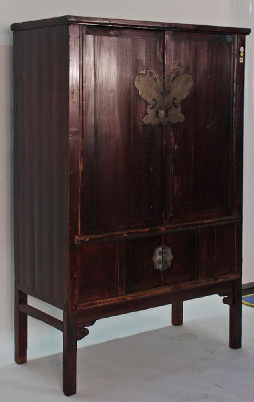 Antique Chinese 4-Door Cabinet with Butterfly Plate