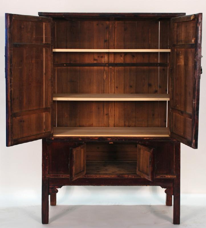 Antique Chinese 4-Door Cabinet with Butterfly Plate