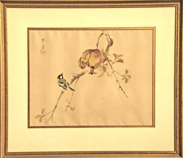 Japanese Bird and Pomegranate Painting