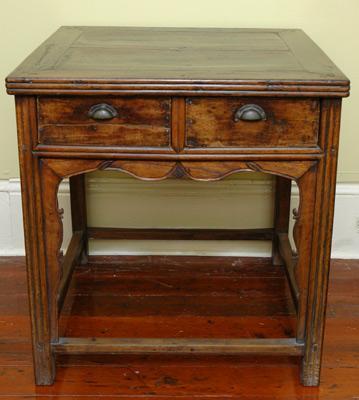 Early Qing Dynasty Antique Chinese Game Table Square Top, 2-Drawers