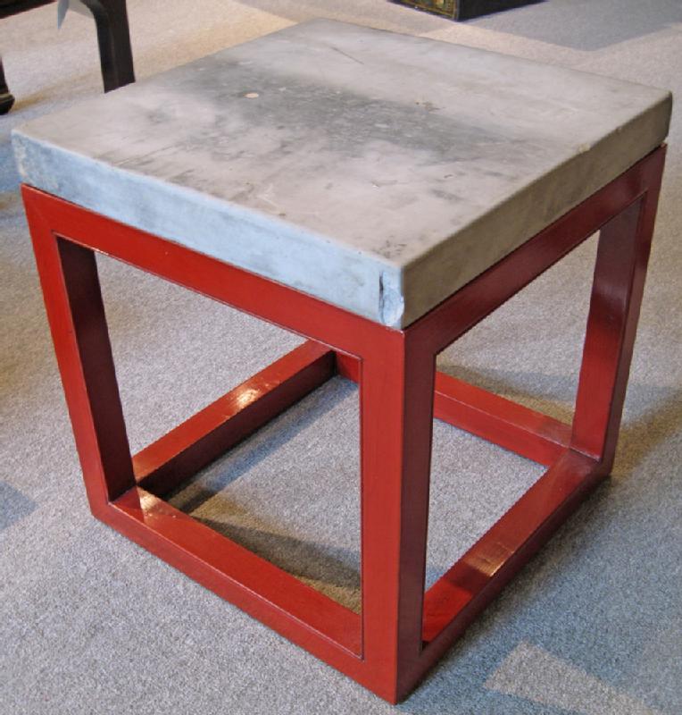 Stone Top Asian Table with Cube Base