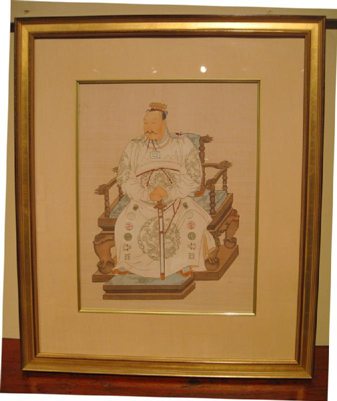 Pair of Framed Ancestor Portraits on Silk