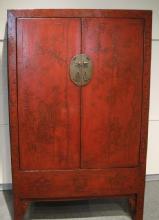 Chinese Red Lacquered Armoire Cabinet