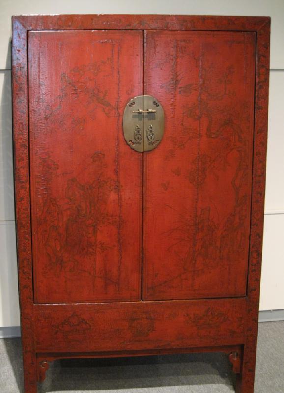 Chinese Red Lacquered Armoire Cabinet