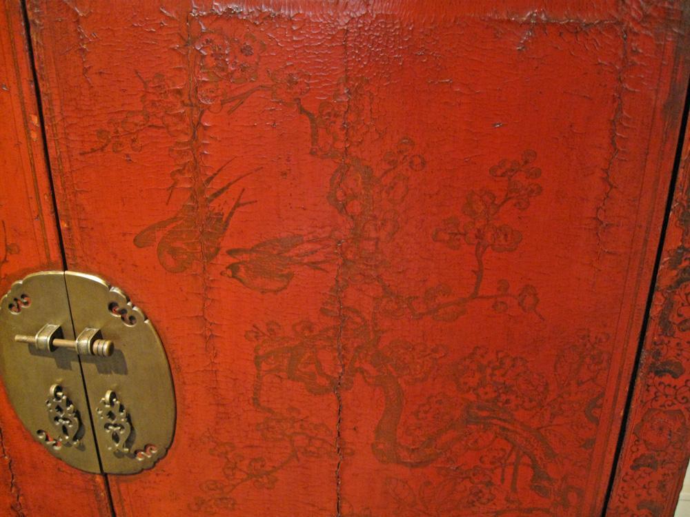 Chinese Red Lacquered Armoire Cabinet