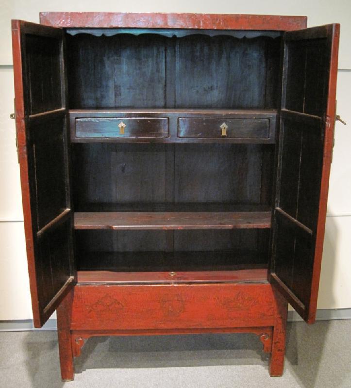 Chinese Red Lacquered Armoire Cabinet