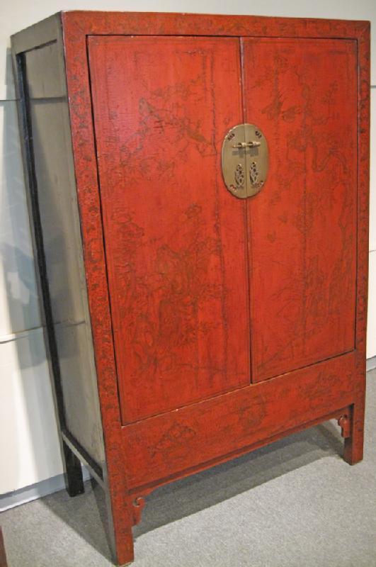 Chinese Red Lacquered Armoire Cabinet