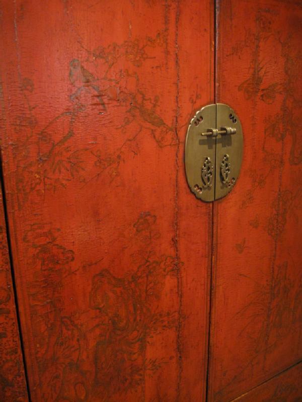 Chinese Red Lacquered Armoire Cabinet