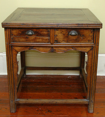 Early Qing Dynasty Antique Chinese Game Table Square Top, 2-Drawers