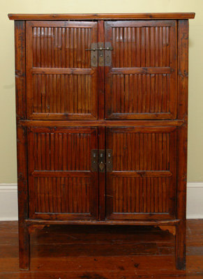 Antique Chinese Split Bamboo Cabinet 4-doors and Removable Internal Shelves