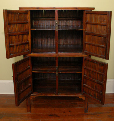 Antique Chinese Split Bamboo Cabinet 4-doors and Removable Internal Shelves