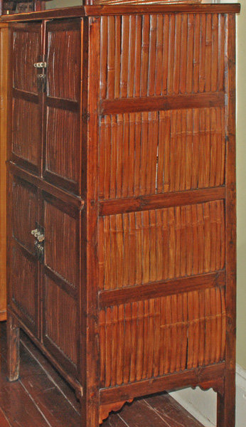 Antique Chinese Split Bamboo Cabinet 4-doors and Removable Internal Shelves