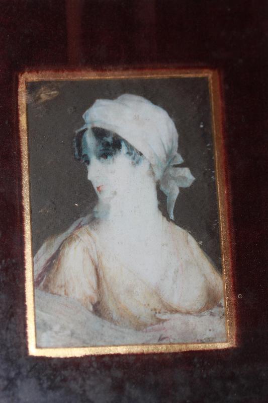 1846 Painting on ivory of woman in stand