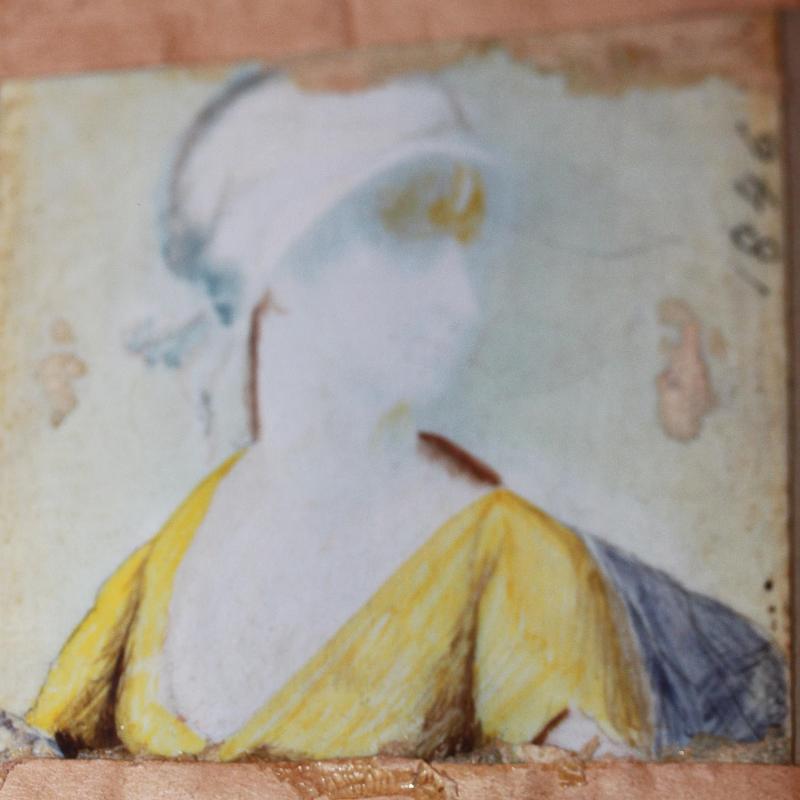 1846 Painting on ivory of woman in stand