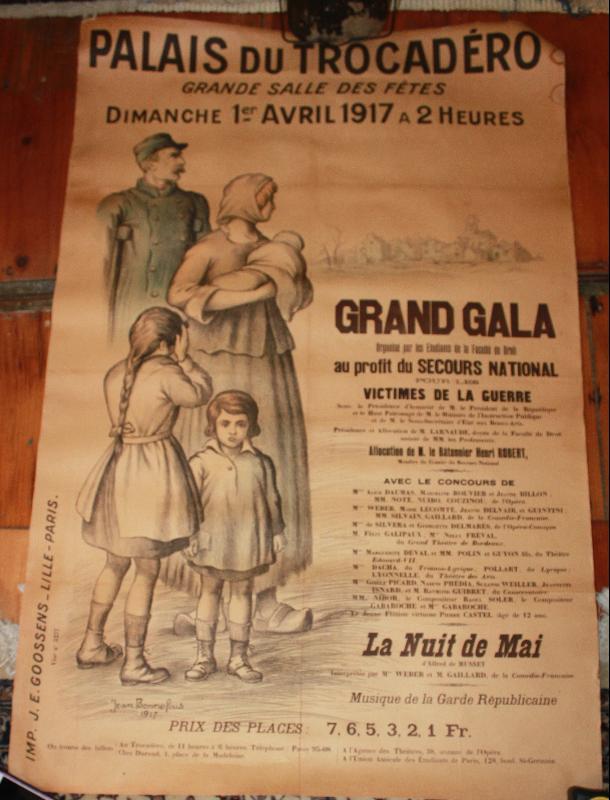 French WWI Benefit Poster Palais Du Trocadero Grande Salle Fetes