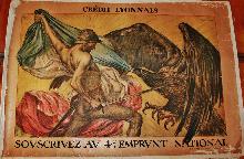 Emprint National Credit Lyonnais Fourth Bond WWI Poster 1917 man fighting an eagle