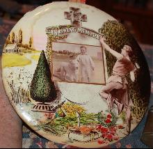 Mourning Circular Cellulose Placque for boy & his dog late 1800's RB Schiefner