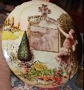 Mourning Circular Cellulose Placque for boy & his dog late 1800's RB Schiefner