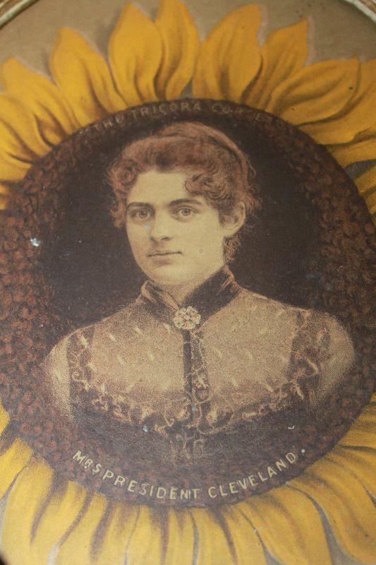 First Lady Francis Cleveland Tricora sunflower Corset Advertisementin frame
