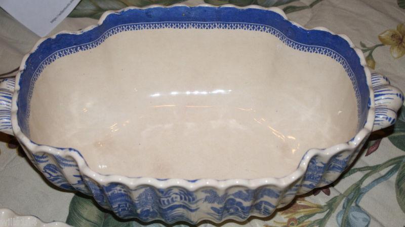 Copeland Willowware Blue White Soup Sauce Tureen 1800s Scalloped