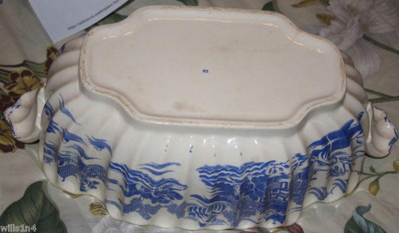 Copeland Willowware Blue White Soup Sauce Tureen 1800s Scalloped
