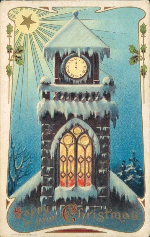 Christmas embossed postcard, H. Wessler, 1910
