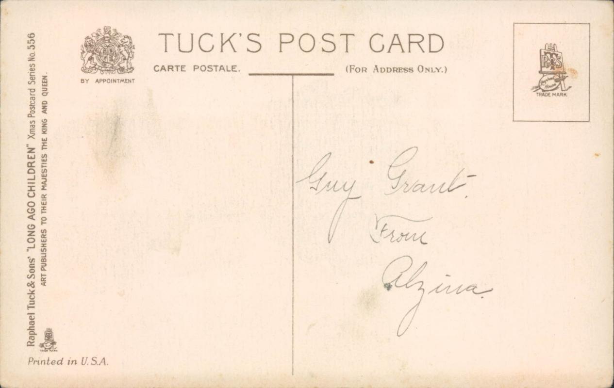 Tuck's Christmas postcard, woman holding potted plant