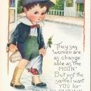 Vintage embossed Valentines postcard, little boy with candy and flowers, Whitney Made Worcester Mass