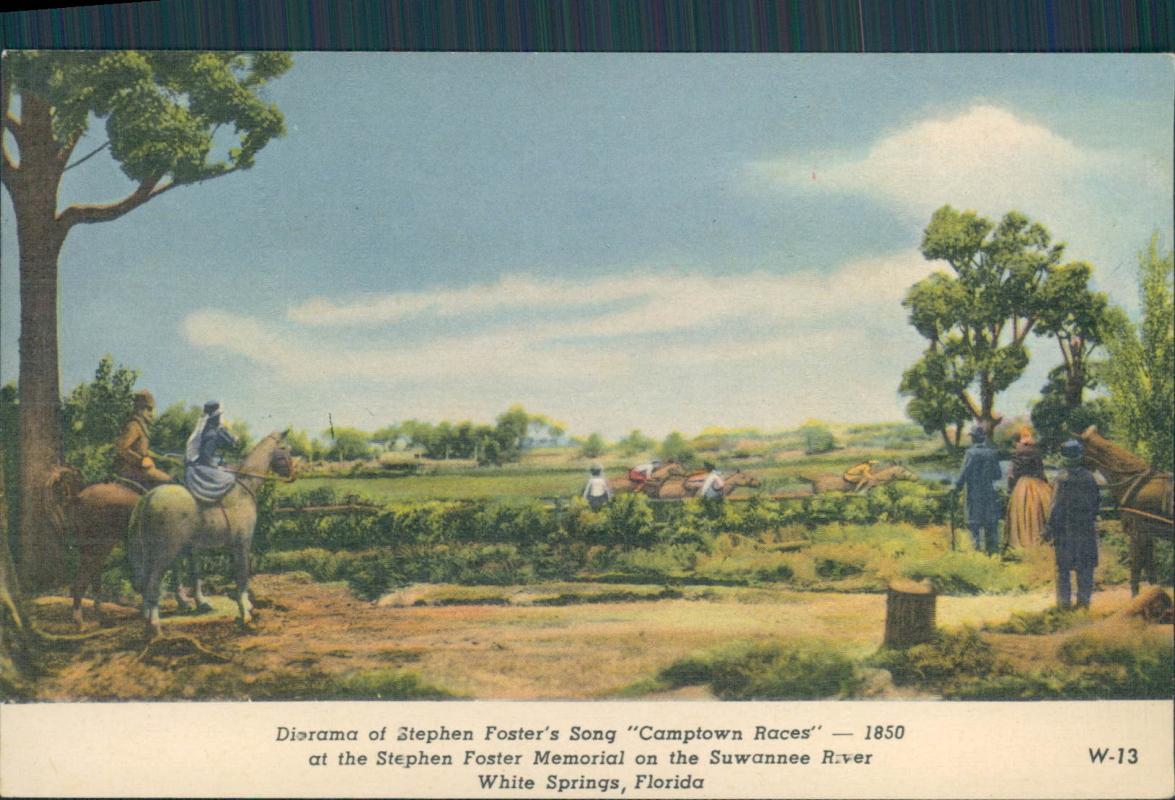 Vintage postcard, Diorama of Stephen Foster's Camptwon Races