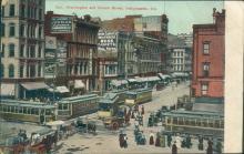 Vintage postcard, Indianapolis, Washington and Illinois stree, postmarked 1907