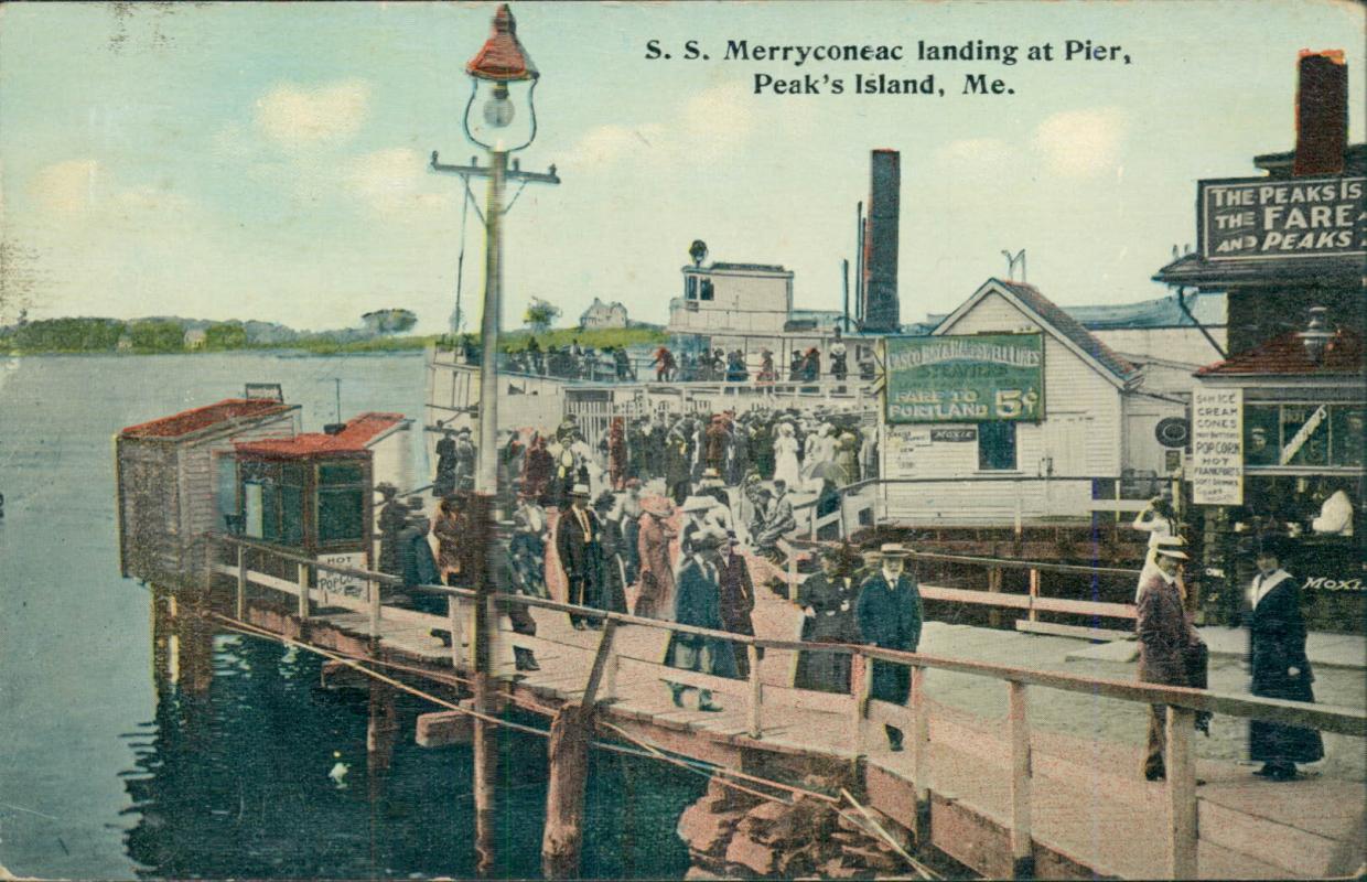 Vintage postcard, S.S. Merryconeac landing At Peak's Island, postmarked 1914