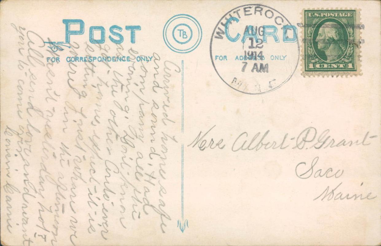 Vintage postcard, S.S. Merryconeac landing At Peak's Island, postmarked 1914
