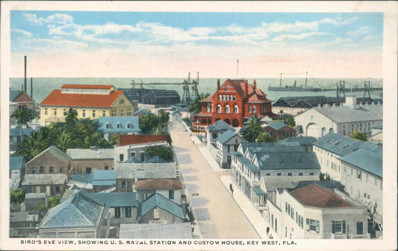 Vintage postcard, Key West Florida, Naval station and custom house, C.T. American Art, Frank Johnson