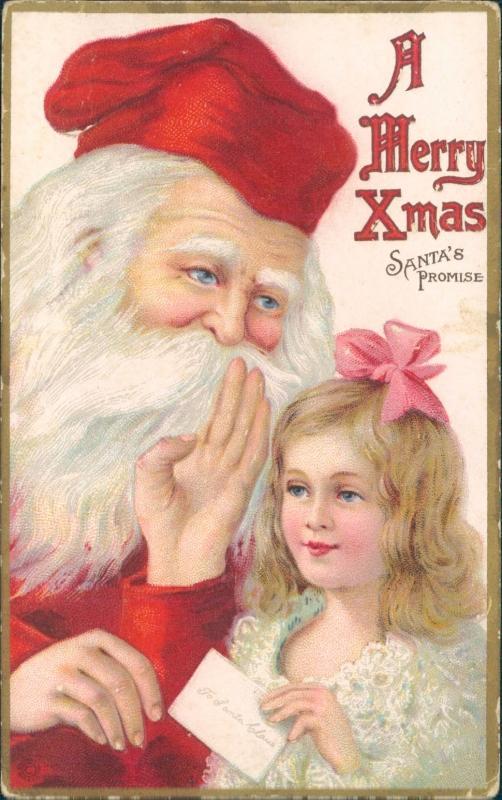 Vintage embossed postcard, Santa's promise, Stecher Lithograph Co.