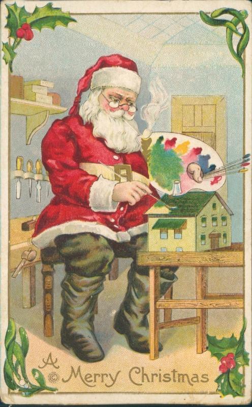 Vintage Christmas postcard, Santa painting, Stecher Lithograph Co.