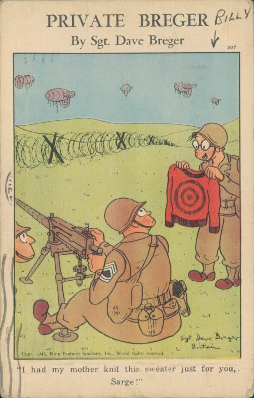 Vintage postcard, Private Breger, military cartoon, 1943