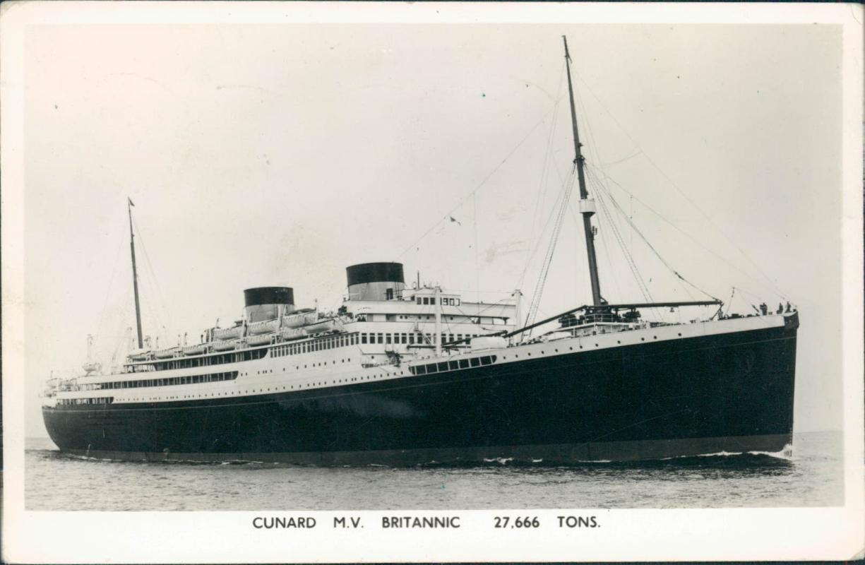 Vintage real photo postcard, Cunard M.V. Britannic, Casablanca, 1959