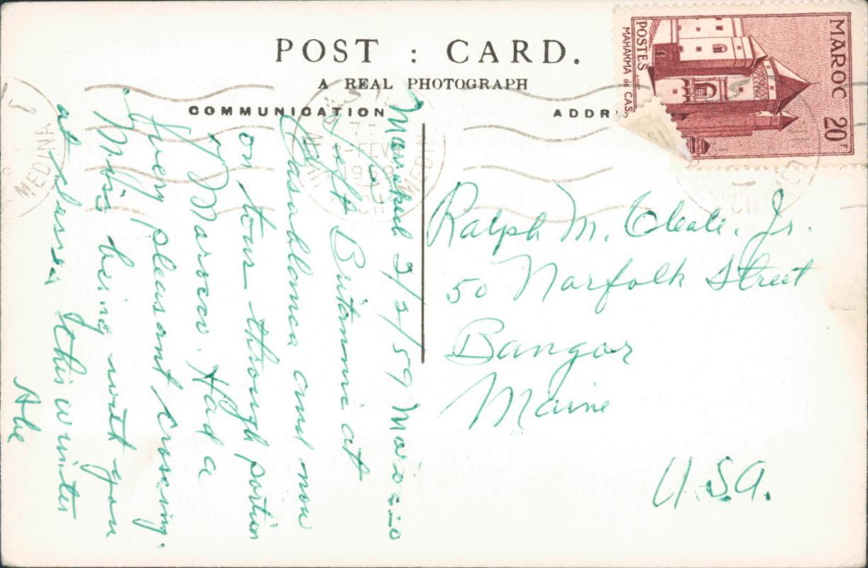 Vintage real photo postcard, Cunard M.V. Britannic, Casablanca, 1959
