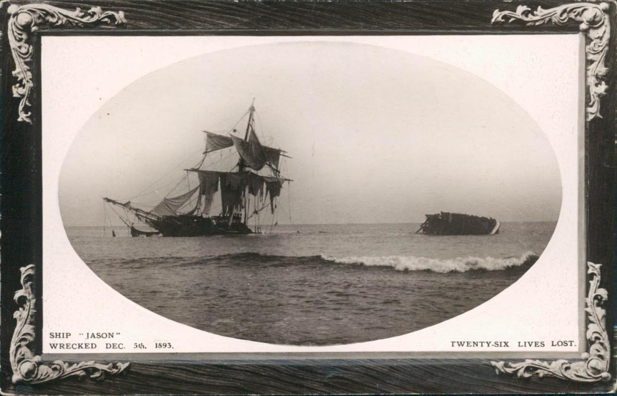 Vintage embossed framed postcard, Ship Jason