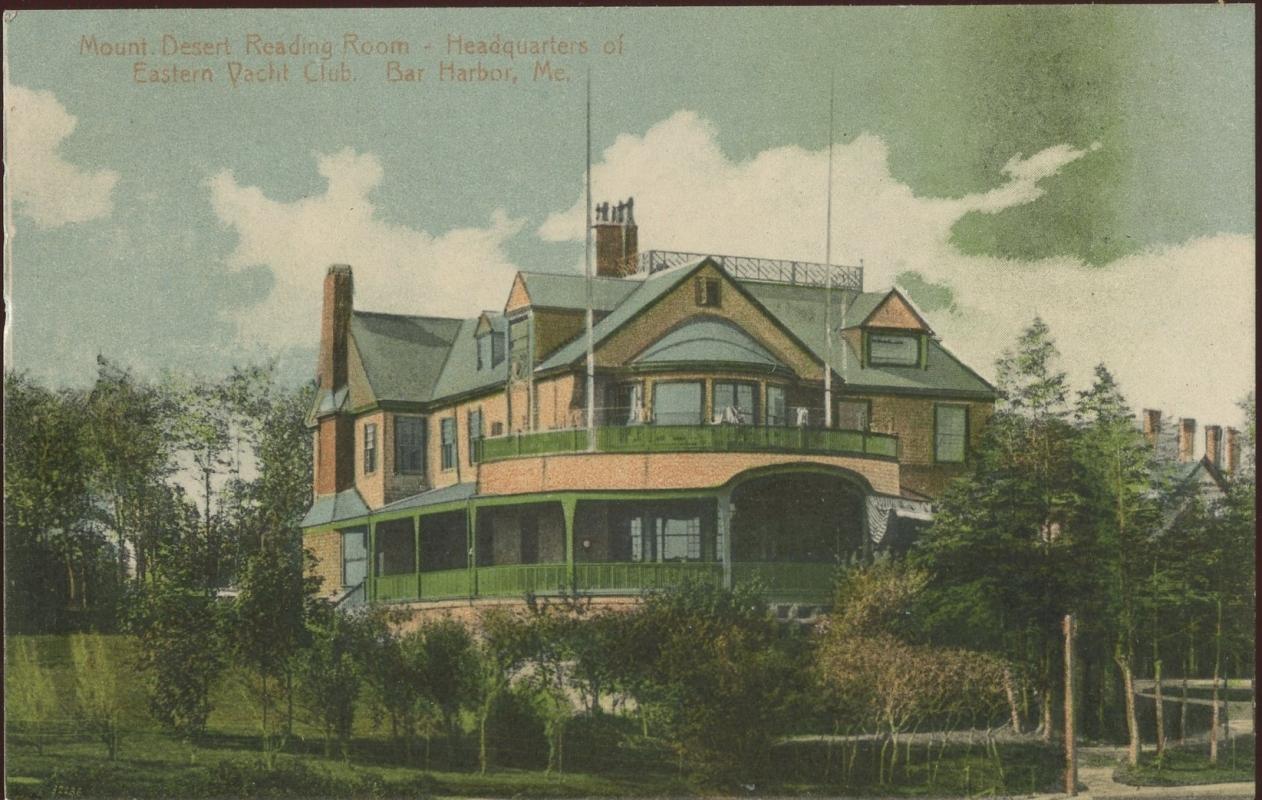 Mount Desert reading Room Eastern Yacht Club Bar Harbor Maine Postcard