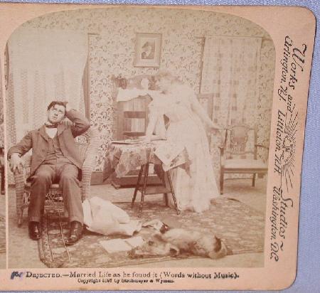 COMICAL STEREOVIEW - VICTORIAN COUPLE IN THE PARLOR