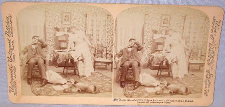 COMICAL STEREOVIEW - VICTORIAN COUPLE IN THE PARLOR