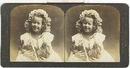 STEREOVIIEW -GIRL IN EASTER BONNET HOLDING TWO BUNNIES