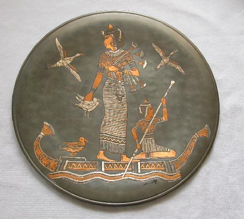 MADE IN UAR COPPER PLATTER WITH EGYPTIAN MOTIF