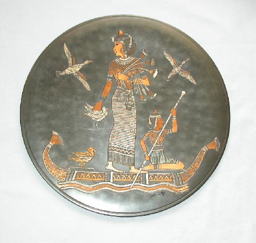 MADE IN UAR COPPER PLATTER WITH EGYPTIAN MOTIF