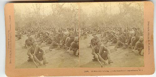 VOLUNTEERS TAKING A REST, LAWTON'S EXPEDITION, P.I. STEREOVIEW