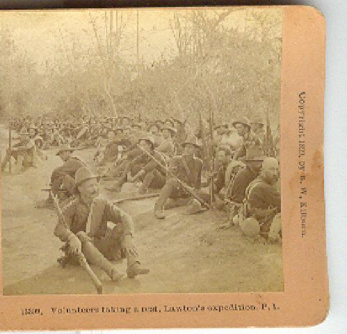 VOLUNTEERS TAKING A REST, LAWTON'S EXPEDITION, P.I. STEREOVIEW